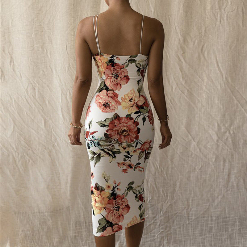 Women's Summer Print Sling Slim Dress
