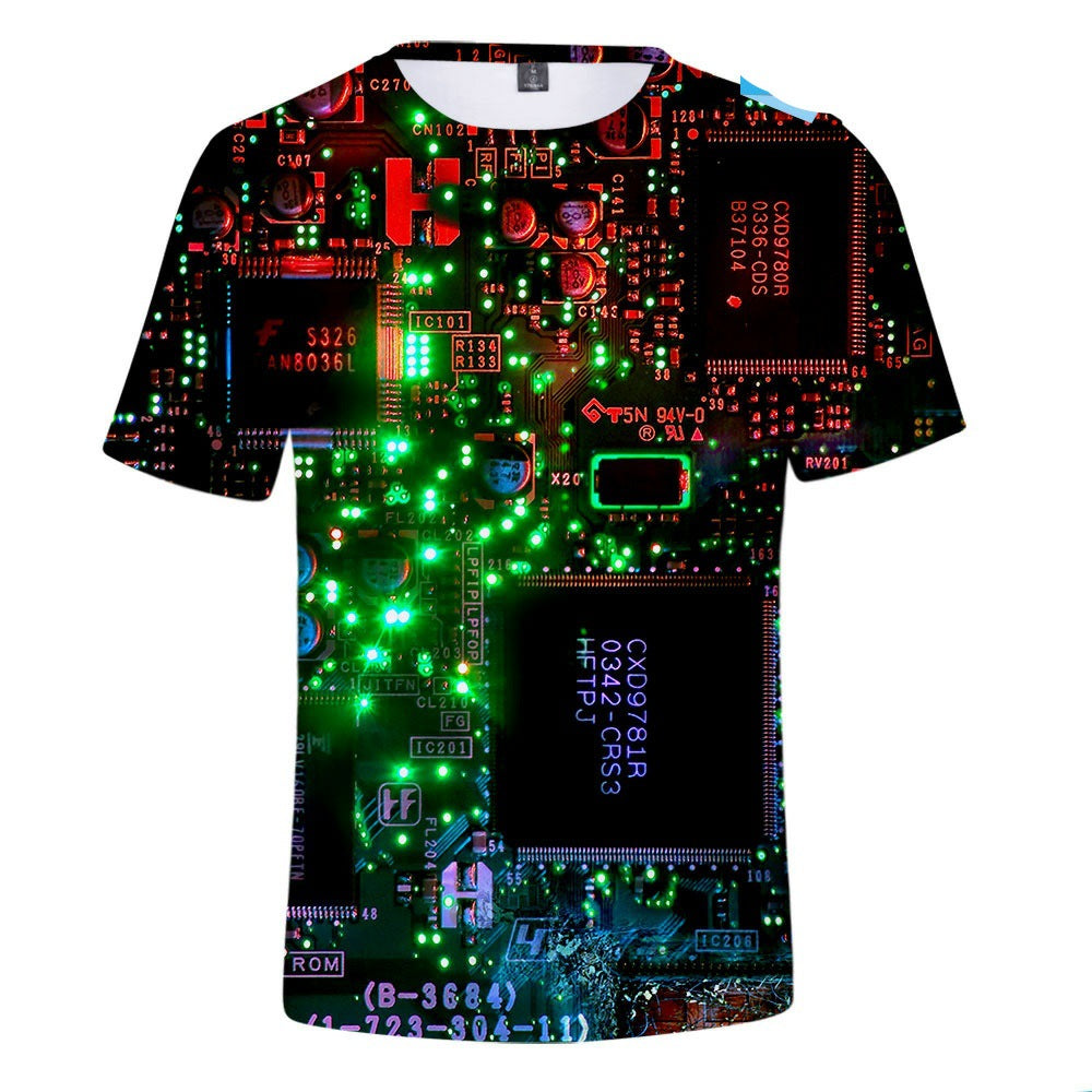 Mechanical Motherboard Printing 3D Digital Printing Men's New Short Sleeve