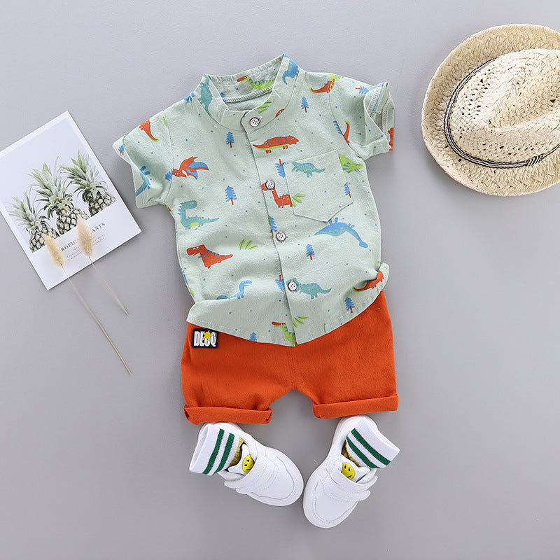 Summer New Style Boys Floral Shirt Shorts Suit Korean Foreign Trade Fashion Western Style Wild Two-piece Tide