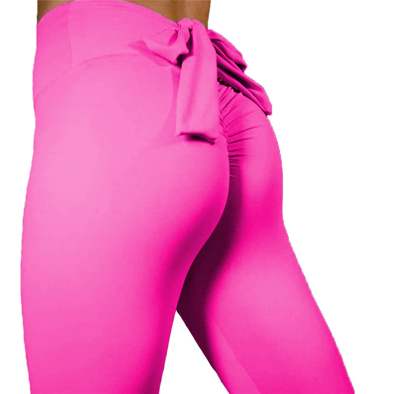 2021 European and American explosion models tight-fitting slim hip sports fitness leggings slim bow yoga pants