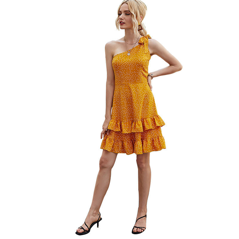 Strapless Polka Dot Loose Ruffled Women Skirt Dress