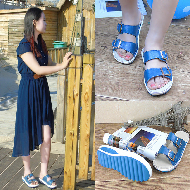 The 2021 summer new leather slope with thick soles muffin with leisure shoes sandals slippers shoes shake