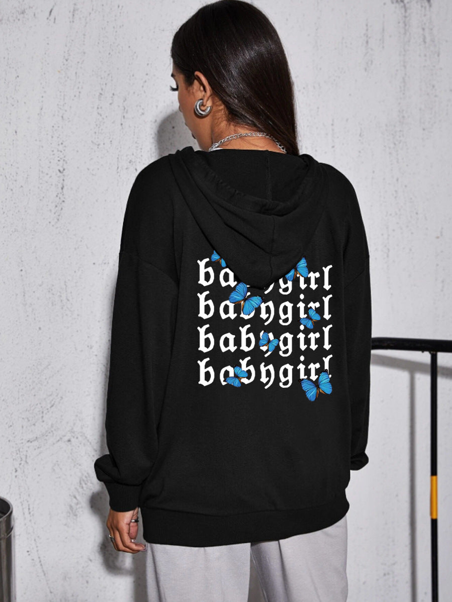 Simple Letter Printing Ladies Zipper Cardigan