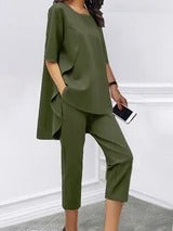 Loose Slim Fashion Suit Short-Sleeved Top Casual Cropped Trousers Two-Piece Suit