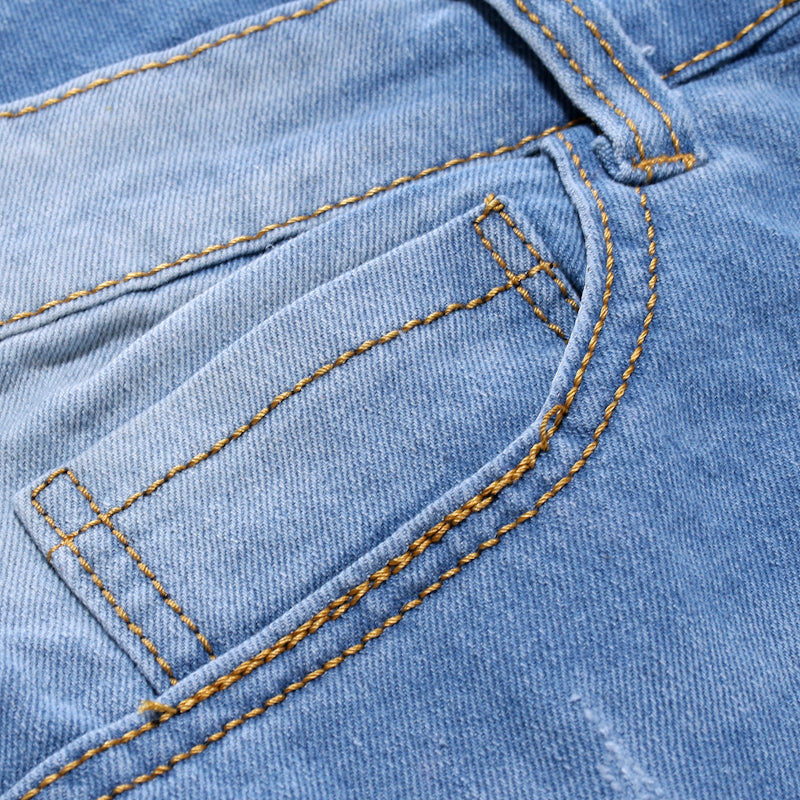 Men's Fashion Holes Blue Denim Shorts