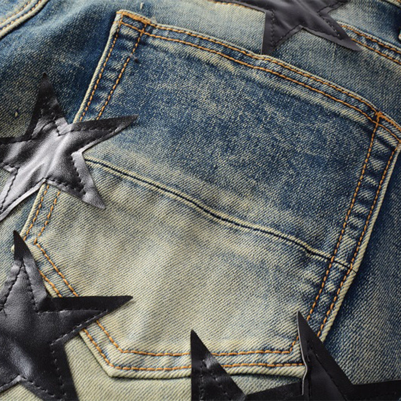 Five-pointed Star Jeans Trendy Men's Slim Feet Pants