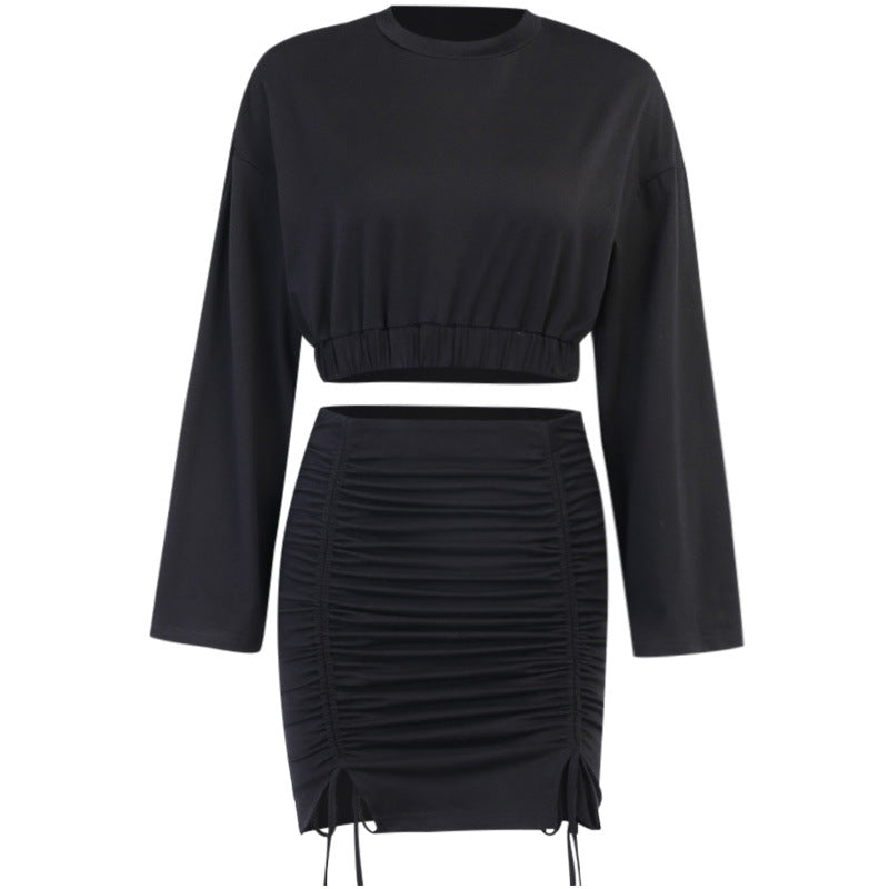 Solid Color Short Drawstring High Waist Skirt