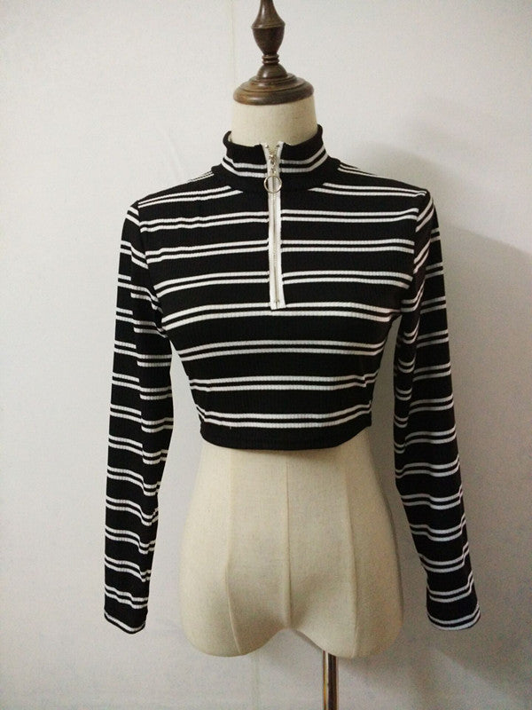 Zipper long sleeve crop top