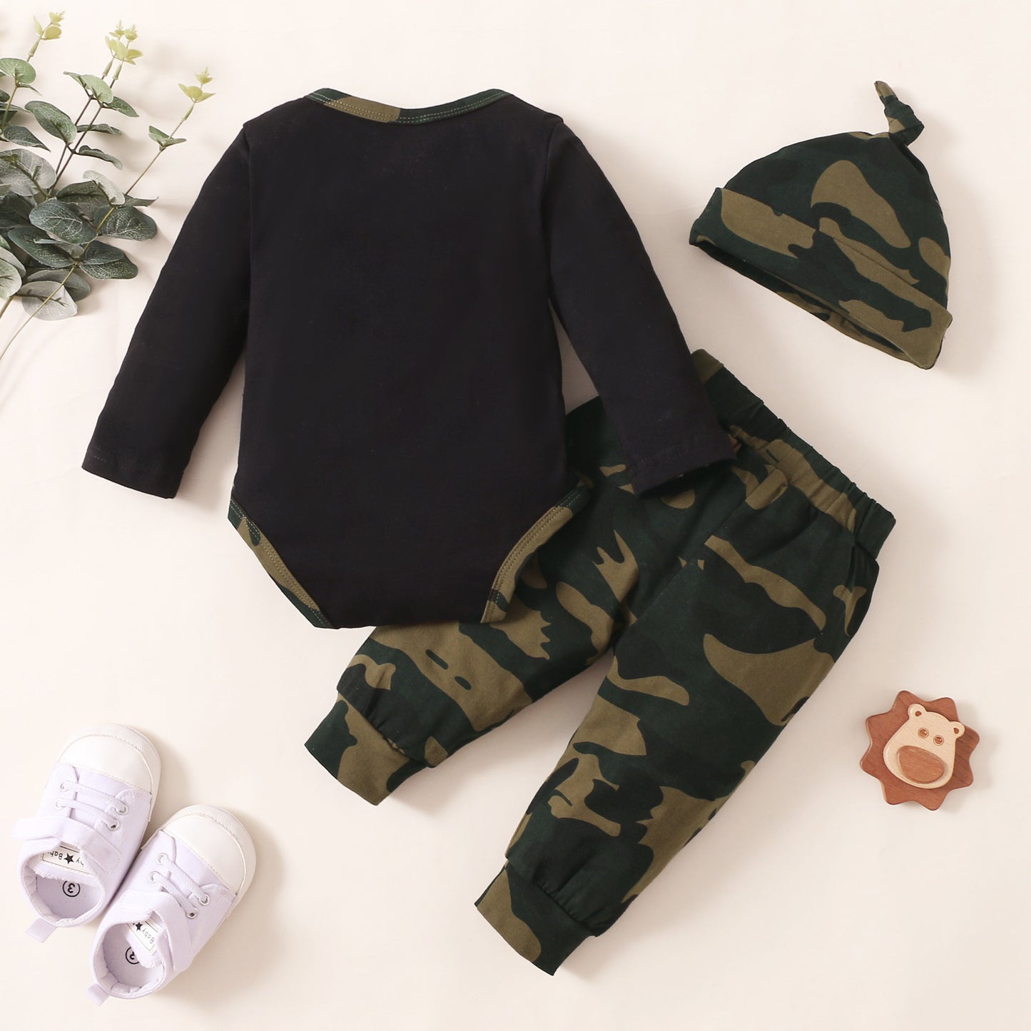 Spring And Autumn Boys' MAMA Letter Printing Long-sleeve Jumpsuit Three-piece Set