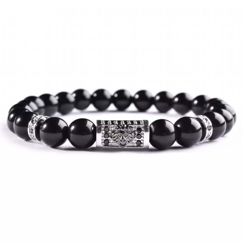Natural Stone 8mm Bright Black Stone Beaded Vintage Bracelet