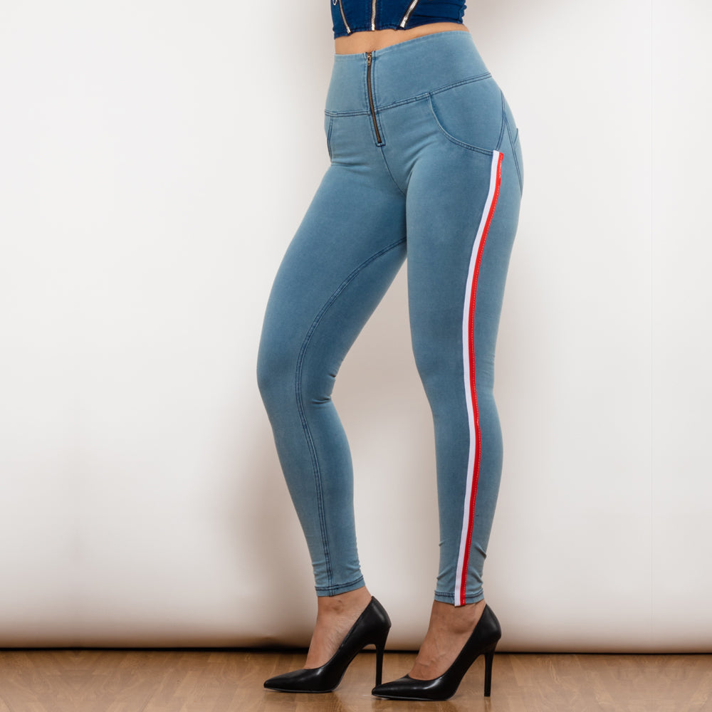 Shascullfites Melody Fashion Side Stripe Skinny Slim Fit Jeans Butt Lifting Female Casual Elasticity Pencil Denim Pants