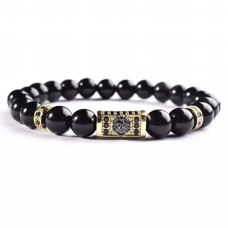 Natural Stone 8mm Bright Black Stone Beaded Vintage Bracelet