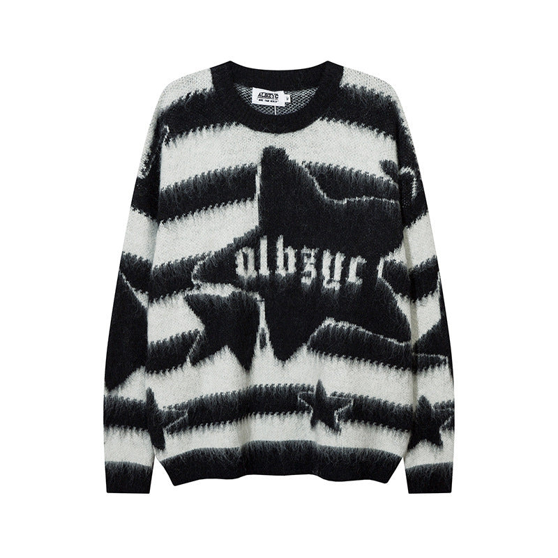 Hip Hop Retro Contrast Color Striped Sweater