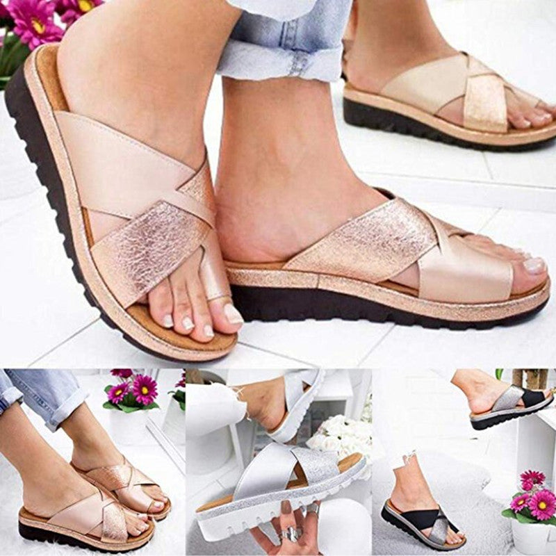 Women's Sunflower Flag Color Cross Clip Toe Shoes