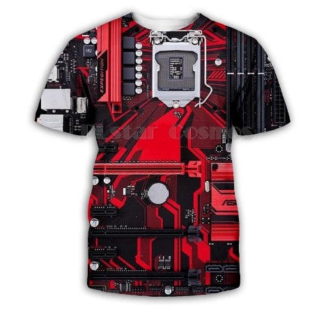 Mechanical Motherboard Printing 3D Digital Printing Men's New Short Sleeve