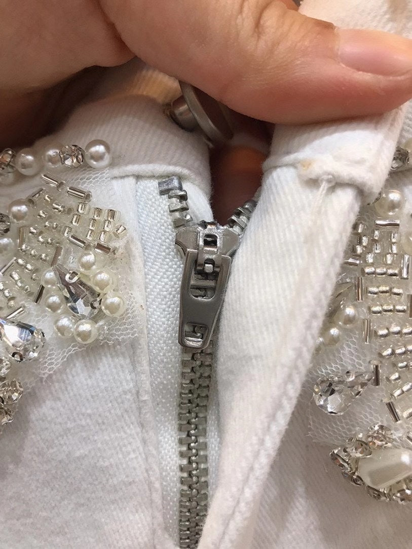 Heavy Industry Beaded High Waist Slim And Velvet Foot Pants