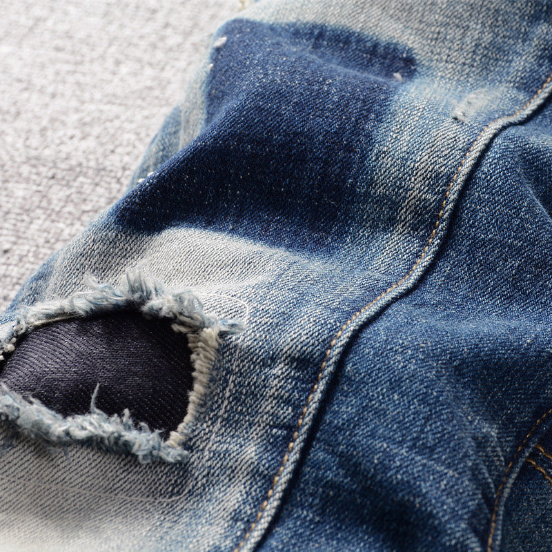 Men's Vintage Patchwork Ripped Slim Jeans