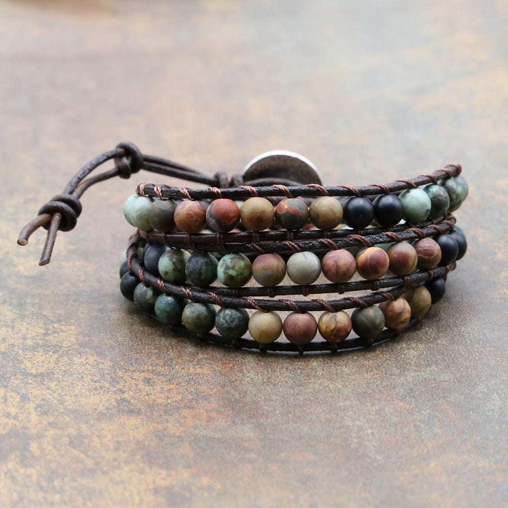 Pure Handmade Bracelet Made of Pine Stone and Natural Stone