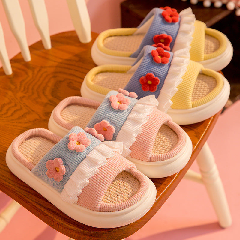 Linen Slippers For Women's Indoor Sweat-absorbing Breathable And Anti-skid Soft Soles