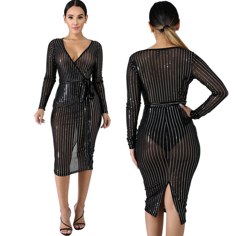 Deep V dress with screen punch