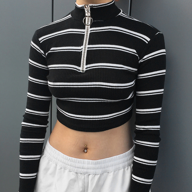 Zipper long sleeve crop top