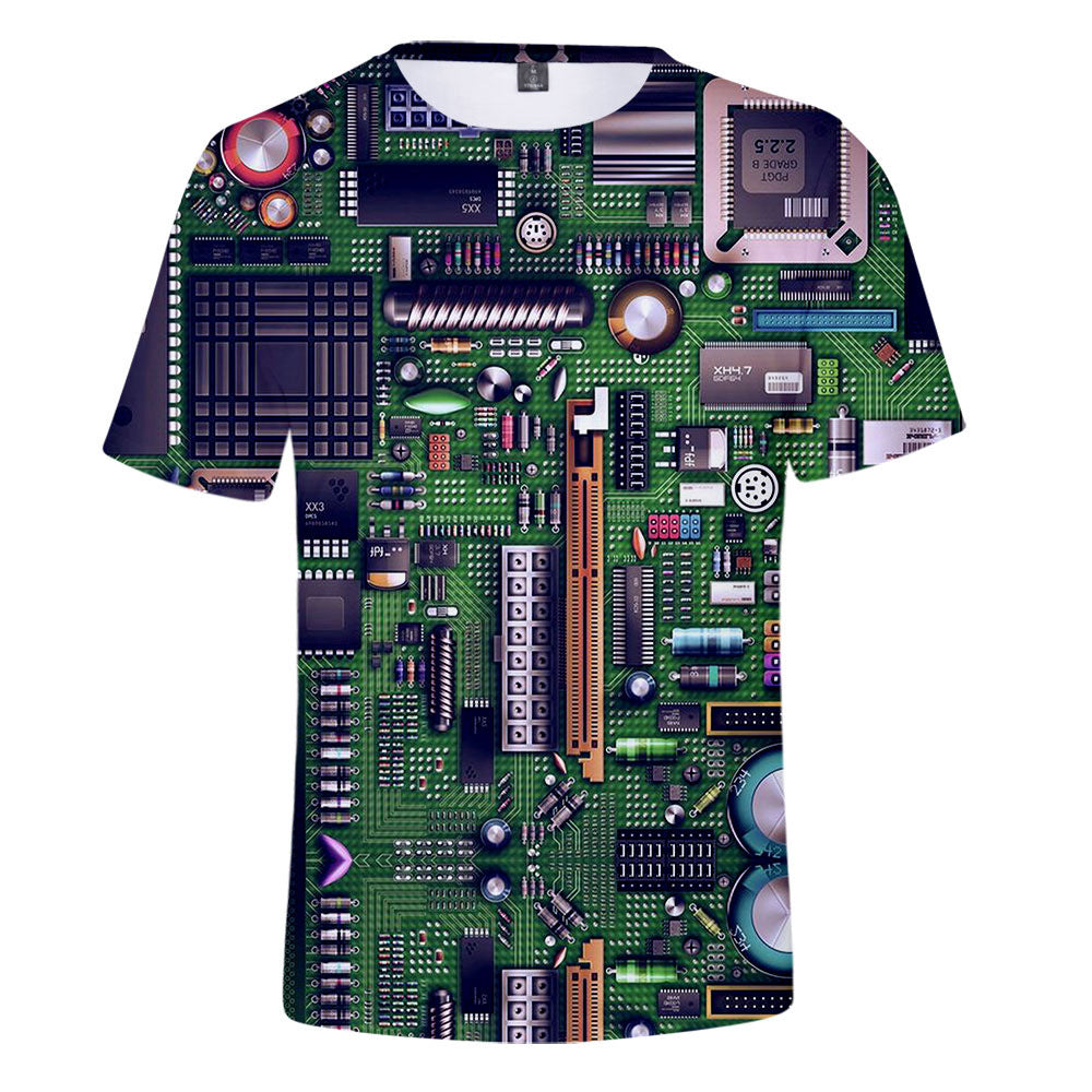 Mechanical Motherboard Printing 3D Digital Printing Men's New Short Sleeve