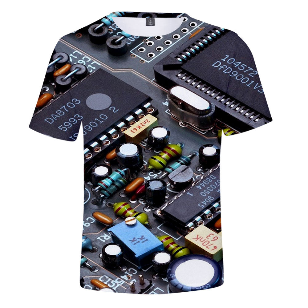 Mechanical Motherboard Printing 3D Digital Printing Men's New Short Sleeve