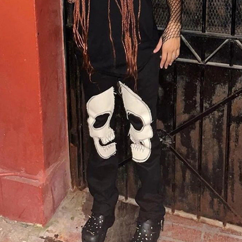 Vintage Skull Print Jeans Women's High Waist