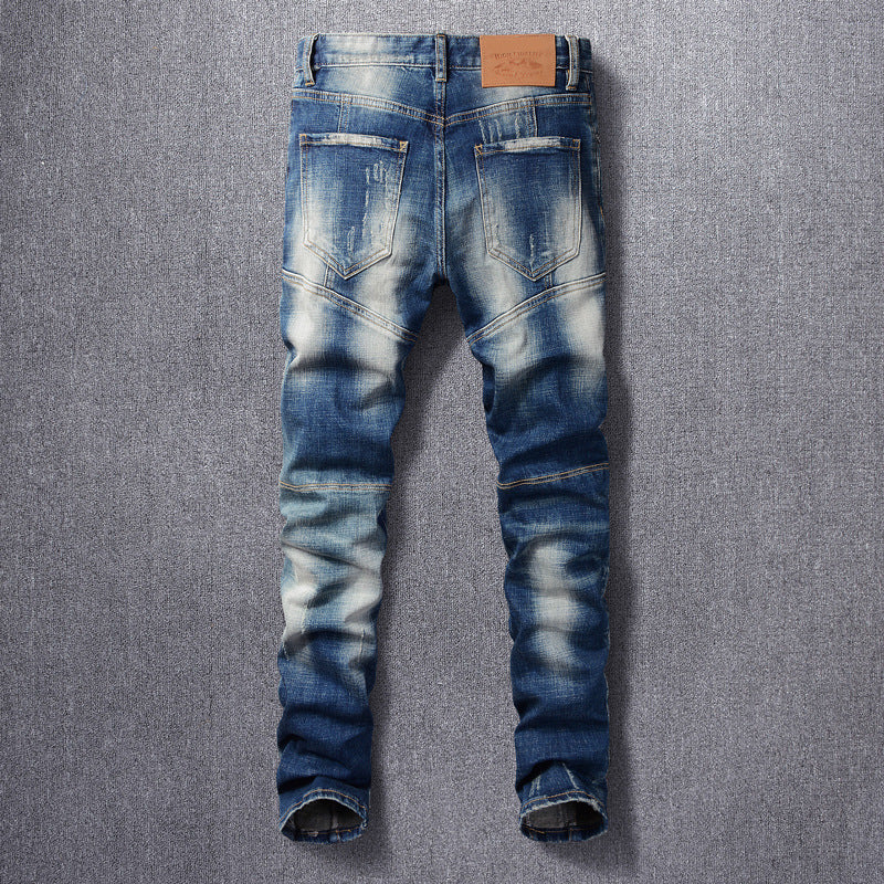 Men's Vintage Patchwork Ripped Slim Jeans