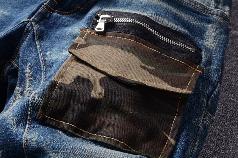 Men's Vintage Patchwork Ripped Slim Jeans