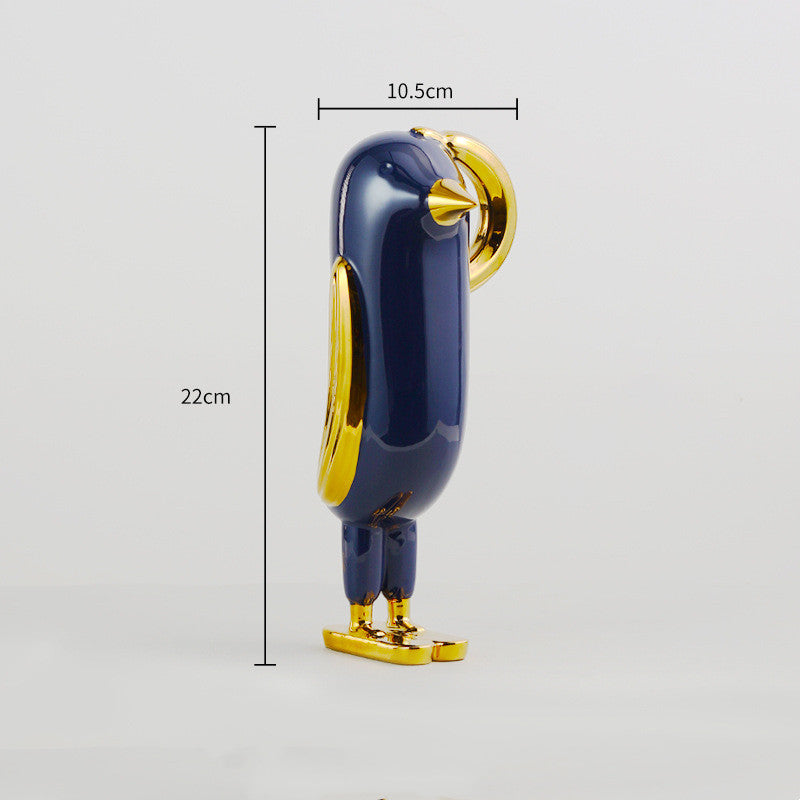 Electroplated Gold Blue Glazed Ceramic Ornament