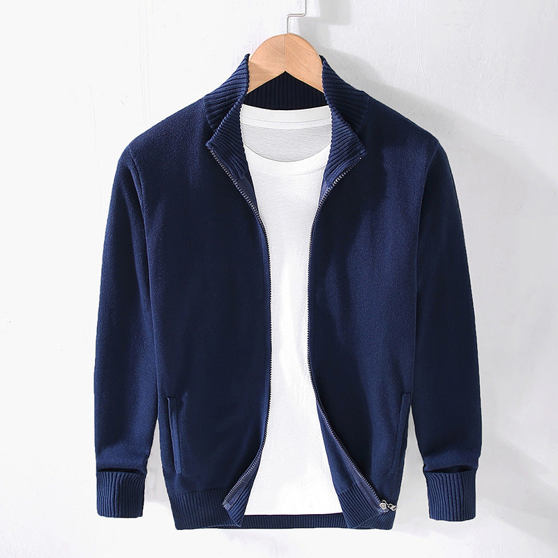 Men's Cotton Turtleneck Zipper Sweater Winter Solid Color Slim Fit