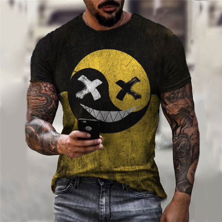 Casual Round Neck Short Sleeve Digital Print Slim Pullover Men's T-shirt