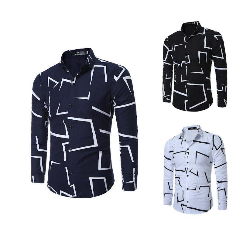 Men's Geometric Print Casual Long-Sleeved Shirt