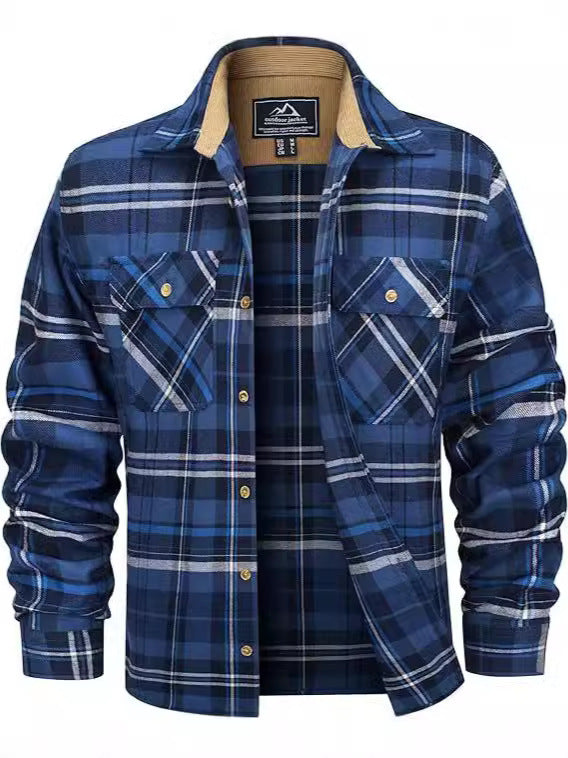 European And American Fall Winter Men's Flannel Casual Button Shirt