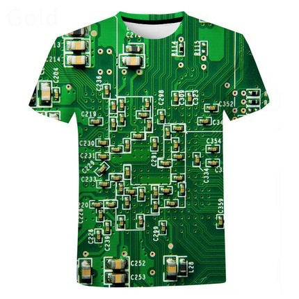 Mechanical Motherboard Printing 3D Digital Printing Men's New Short Sleeve