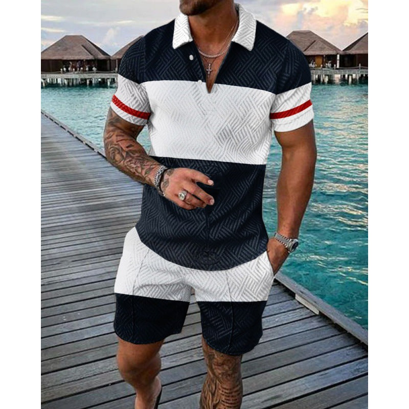 Men's Lapel Zipper Fashion Casual Two-piece Suit