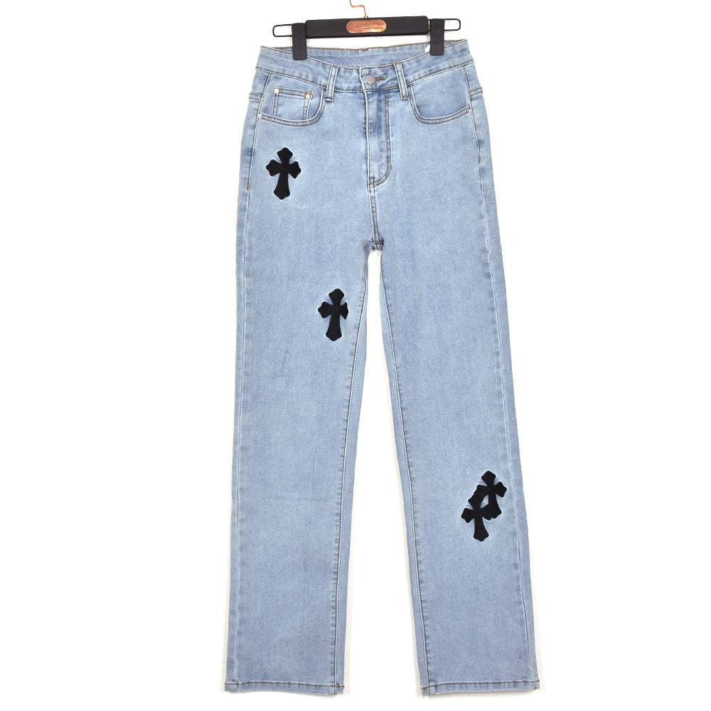 Low Waist Denim Embroidered Hollow Personality Stretch Power Tight Pants