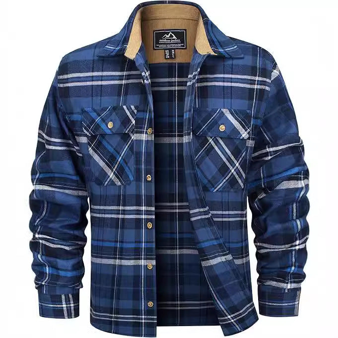 European And American Fall Winter Men's Flannel Casual Button Shirt