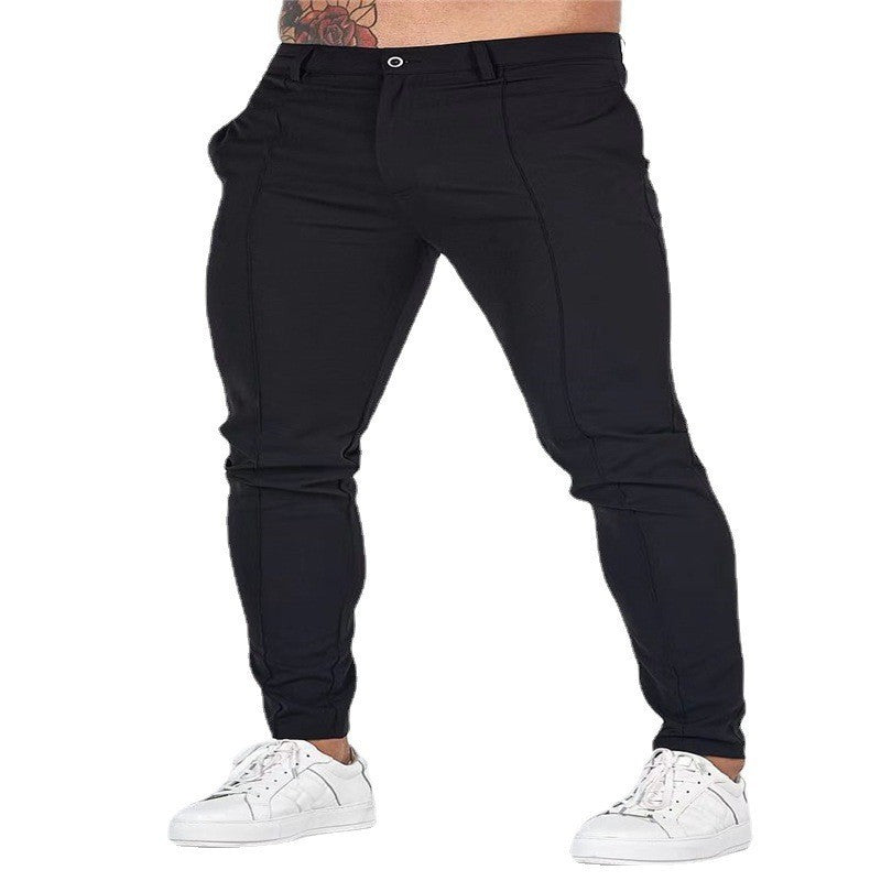 Men's Fashion Casual Pure Color Tight Zipper Slim Fit Trousers