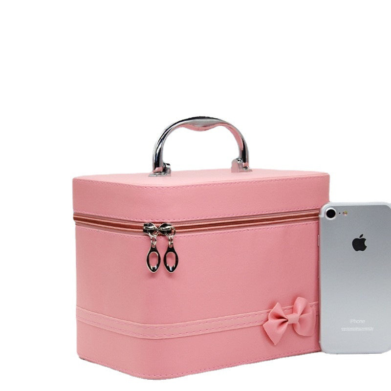 Cosmetic Case Women's Bag Bow Large Capacity Fashion Storage Box Cute Simple Portable Travel Makeup Pu Bag