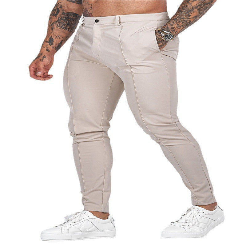 Men's Fashion Casual Pure Color Tight Zipper Slim Fit Trousers