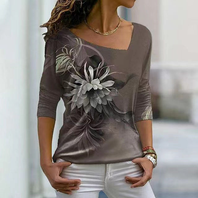 V-neck Long-sleeved Printed Top