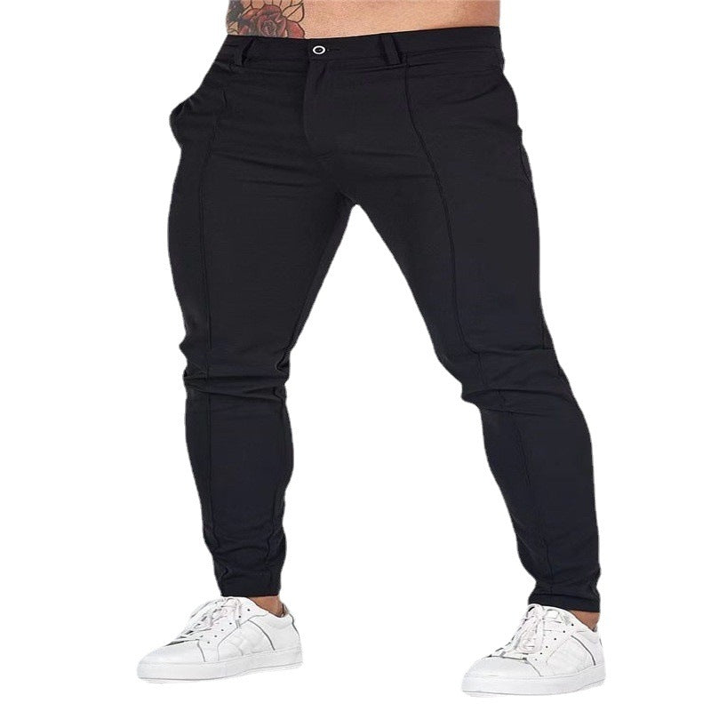 Men's Fashion Casual Pure Color Tight Zipper Slim Fit Trousers