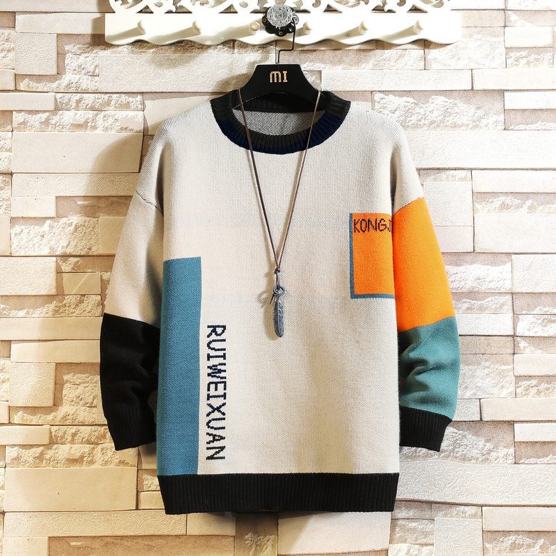 Contrasting Color Sweater Men's Teenagers Large Size Sweater