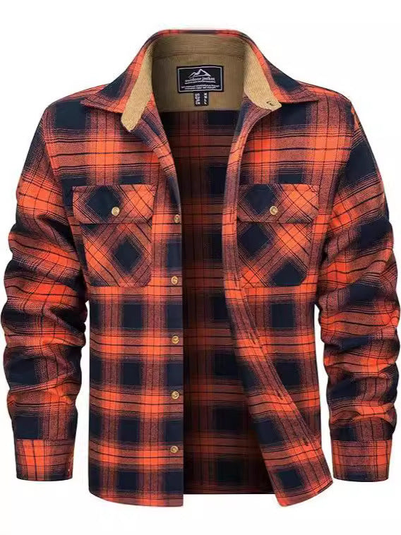 European And American Fall Winter Men's Flannel Casual Button Shirt