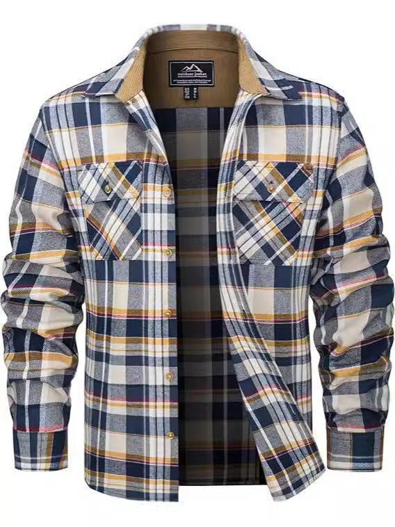 European And American Fall Winter Men's Flannel Casual Button Shirt