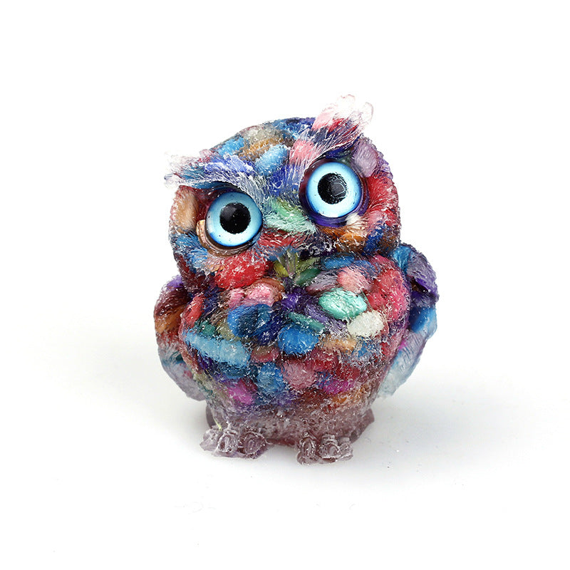Natural Crystal Gravel Drops Glue Owl Ornaments