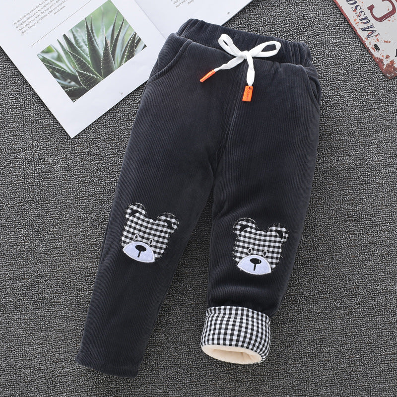 Baby Cotton Pants Boys Three Layer Plus Velvet And Thick Girls