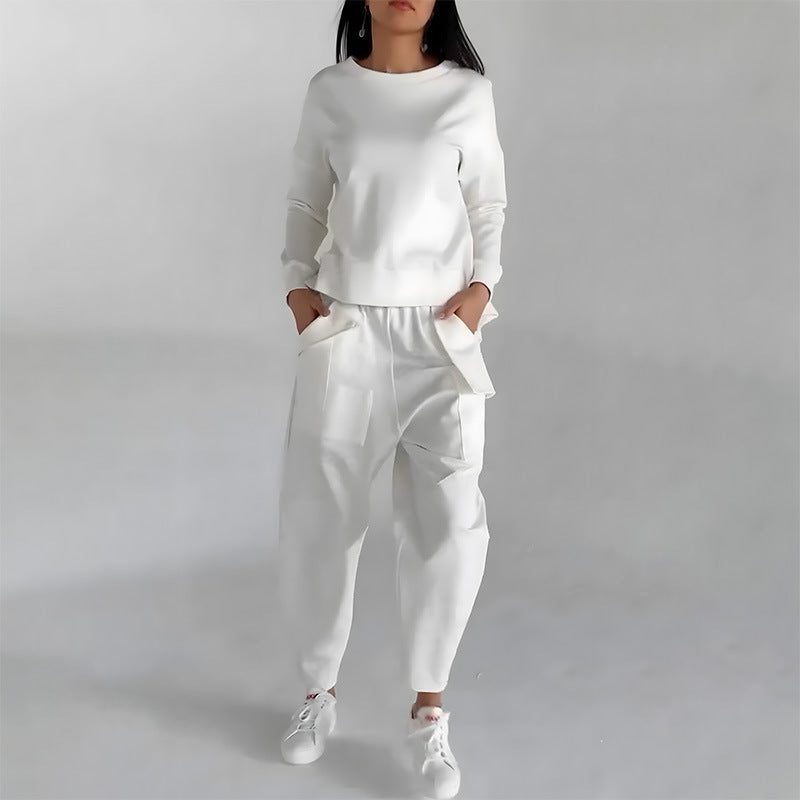 Fashion Sweatshirt Long Sleeve Back Slit Top With Pockets Loose Trousers Women's Clothing